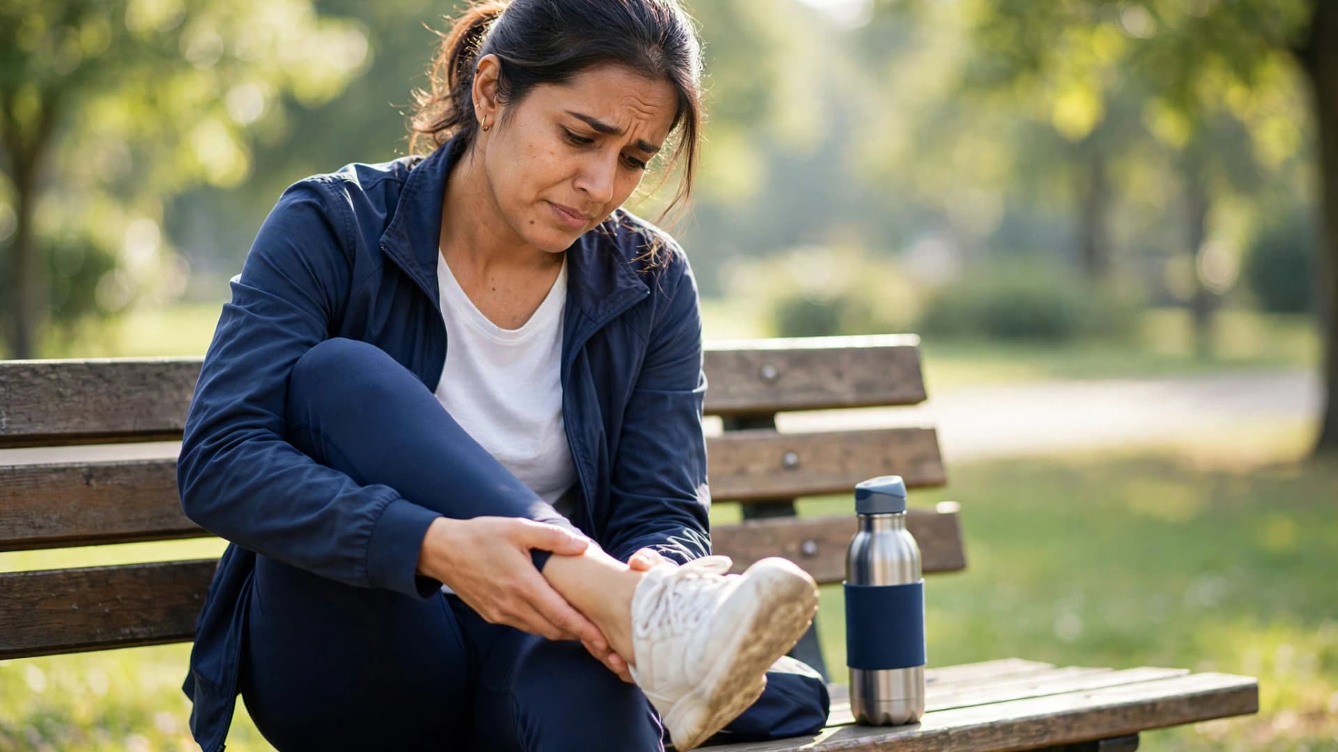 Person holding painful ankle after walking, ankle pain causes and treatment guide by orthopedic surgeon